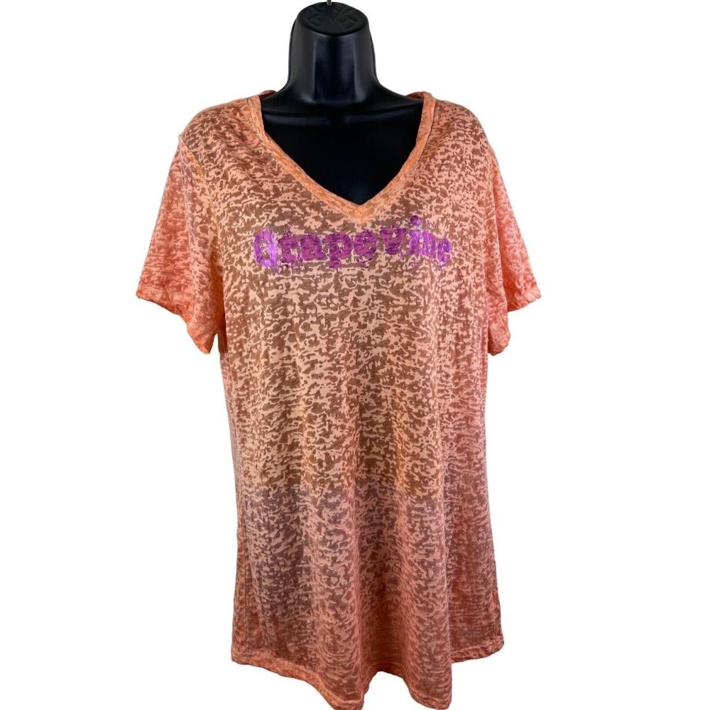 Kavio Top Womens Size XL Short Sleeve Orange Sheerness Grapevine Retro Tshirt